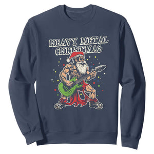 Heavy Metal Santa Sweatshirt Playing Guitar Christmas Rock Music Lover TS02 Navy Print Your Wear