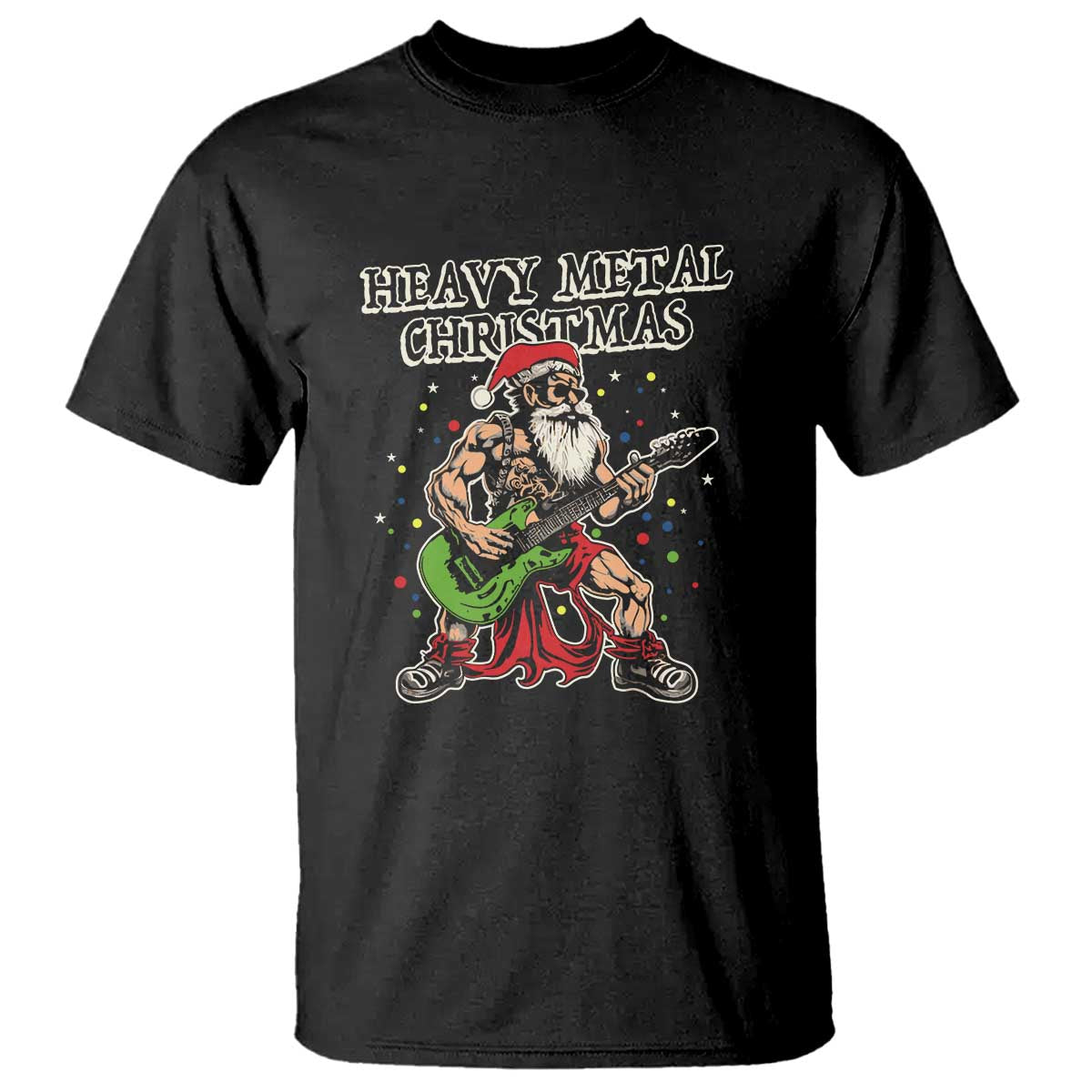 Heavy Metal Santa T Shirt Playing Guitar Christmas Rock Music Lover TS02 Black Print Your Wear