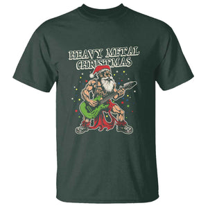 Heavy Metal Santa T Shirt Playing Guitar Christmas Rock Music Lover TS02 Dark Forest Green Print Your Wear