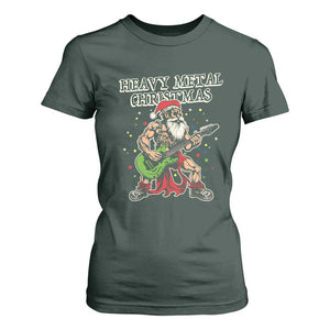 Heavy Metal Santa T Shirt For Women Playing Guitar Christmas Rock Music Lover TS02 Dark Forest Green Print Your Wear