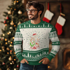 Heavy Metal Santa Ugly Christmas Sweater Playing Guitar Christmas Rock Music Lover TS02 Green Print Your Wear