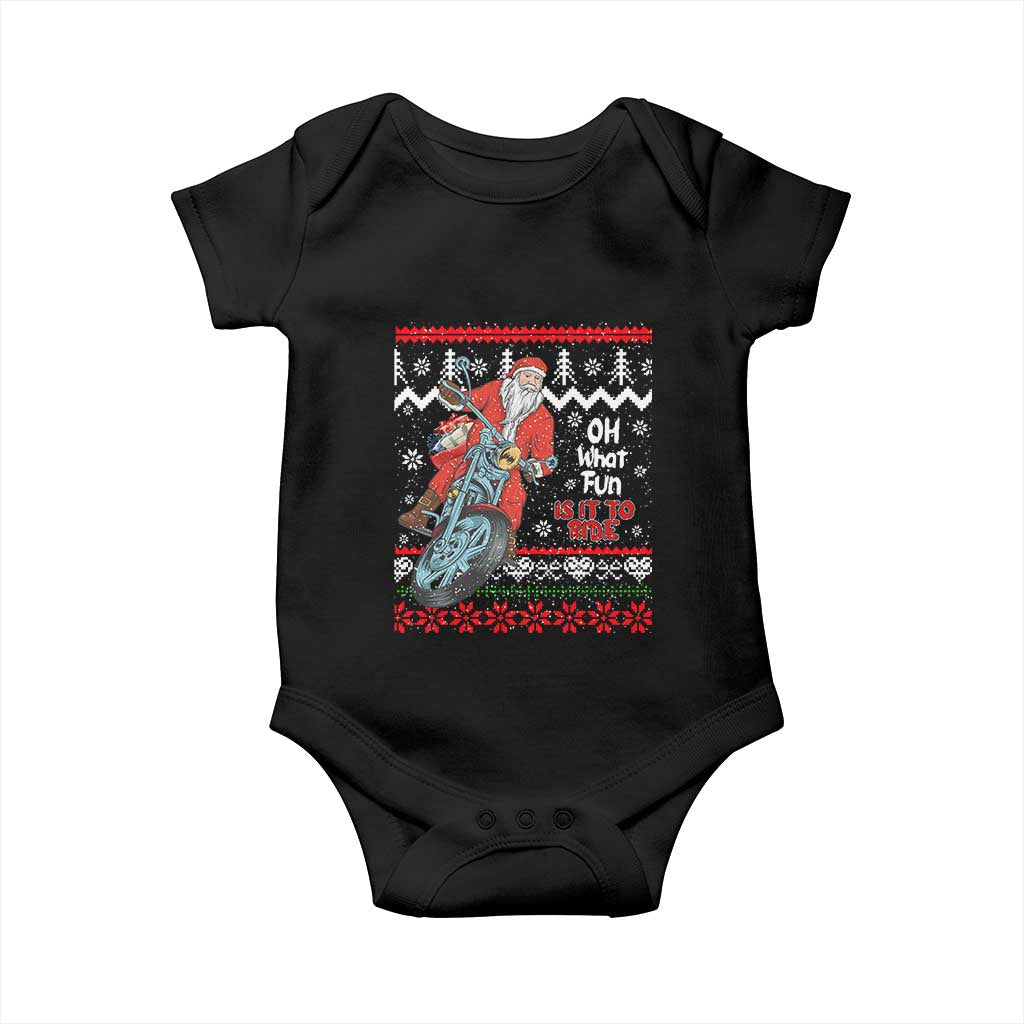 Biker Santa Claus Baby Onesie Christmas Motorcycle Oh What Fun It Is To Ride Ugly Sweater TS02 Black Print Your Wear