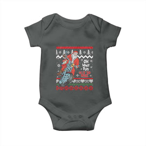 Biker Santa Claus Baby Onesie Christmas Motorcycle Oh What Fun It Is To Ride Ugly Sweater TS02 Dark Heather Print Your Wear