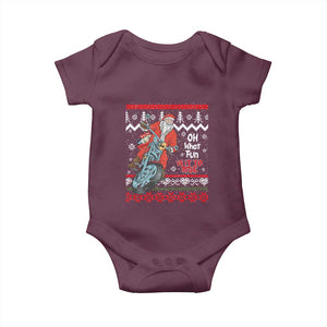 Biker Santa Claus Baby Onesie Christmas Motorcycle Oh What Fun It Is To Ride Ugly Sweater TS02 Maroon Print Your Wear