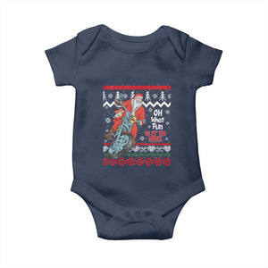 Biker Santa Claus Baby Onesie Christmas Motorcycle Oh What Fun It Is To Ride Ugly Sweater TS02 Navy Print Your Wear