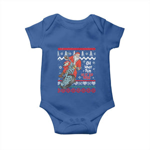 Biker Santa Claus Baby Onesie Christmas Motorcycle Oh What Fun It Is To Ride Ugly Sweater TS02 Royal Blue Print Your Wear