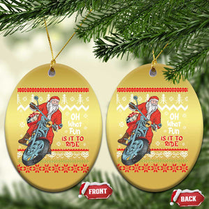 Biker Santa Claus Christmas Ornament Christmas Motorcycle Oh What Fun It Is To Ride Ugly Sweater TS02 Oval Gold Print Your Wear