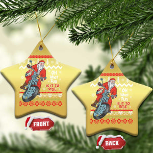 Biker Santa Claus Christmas Ornament Christmas Motorcycle Oh What Fun It Is To Ride Ugly Sweater TS02 Star Gold Print Your Wear