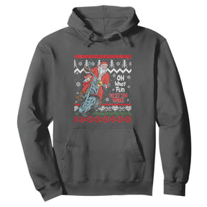 Biker Santa Claus Hoodie Christmas Motorcycle Oh What Fun It Is To Ride Ugly Sweater TS02 Dark Heather Print Your Wear