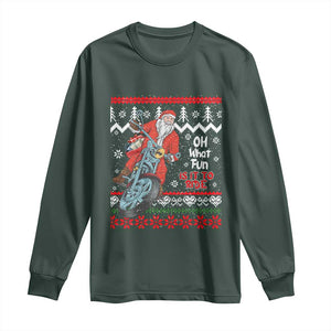 Biker Santa Claus Long Sleeve Shirt Christmas Motorcycle Oh What Fun It Is To Ride Ugly Sweater TS02 Dark Forest Green Print Your Wear