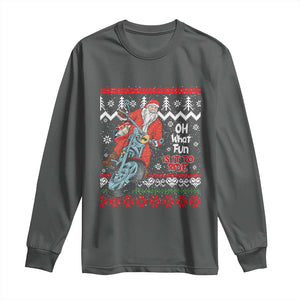 Biker Santa Claus Long Sleeve Shirt Christmas Motorcycle Oh What Fun It Is To Ride Ugly Sweater TS02 Dark Heather Print Your Wear