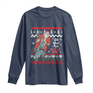 Biker Santa Claus Long Sleeve Shirt Christmas Motorcycle Oh What Fun It Is To Ride Ugly Sweater TS02 Navy Print Your Wear