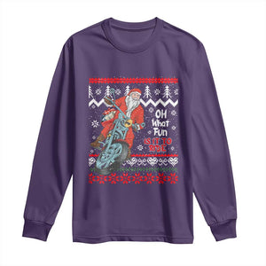 Biker Santa Claus Long Sleeve Shirt Christmas Motorcycle Oh What Fun It Is To Ride Ugly Sweater TS02 Purple Print Your Wear