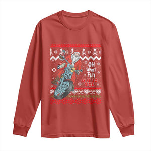 Biker Santa Claus Long Sleeve Shirt Christmas Motorcycle Oh What Fun It Is To Ride Ugly Sweater TS02 Red Print Your Wear