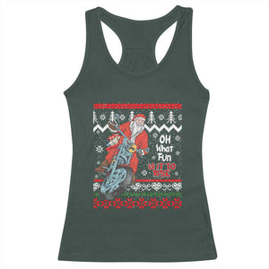 Biker Santa Claus Racerback Tank Top Christmas Motorcycle Oh What Fun It Is To Ride Ugly Sweater TS02 Dark Forest Green Print Your Wear