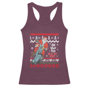 Biker Santa Claus Racerback Tank Top Christmas Motorcycle Oh What Fun It Is To Ride Ugly Sweater TS02 Maroon Print Your Wear