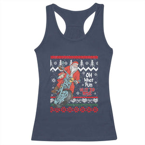 Biker Santa Claus Racerback Tank Top Christmas Motorcycle Oh What Fun It Is To Ride Ugly Sweater TS02 Navy Print Your Wear