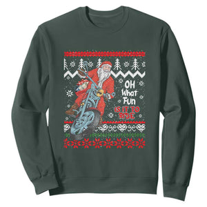 Biker Santa Claus Sweatshirt Christmas Motorcycle Oh What Fun It Is To Ride Ugly Sweater TS02 Dark Forest Green Print Your Wear