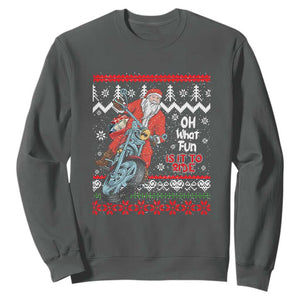 Biker Santa Claus Sweatshirt Christmas Motorcycle Oh What Fun It Is To Ride Ugly Sweater TS02 Dark Heather Print Your Wear