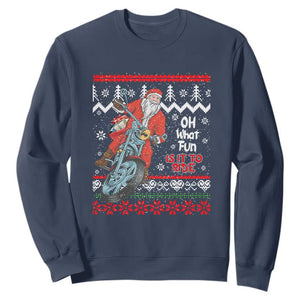 Biker Santa Claus Sweatshirt Christmas Motorcycle Oh What Fun It Is To Ride Ugly Sweater TS02 Navy Print Your Wear