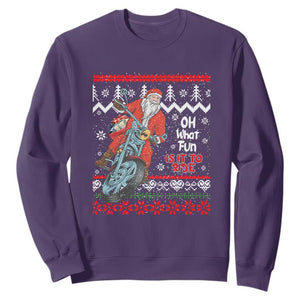 Biker Santa Claus Sweatshirt Christmas Motorcycle Oh What Fun It Is To Ride Ugly Sweater TS02 Purple Print Your Wear