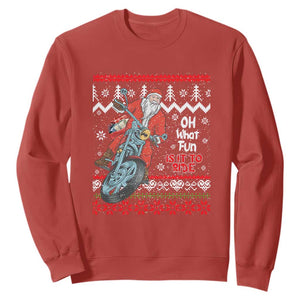 Biker Santa Claus Sweatshirt Christmas Motorcycle Oh What Fun It Is To Ride Ugly Sweater TS02 Red Print Your Wear