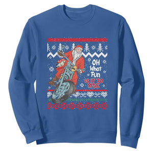 Biker Santa Claus Sweatshirt Christmas Motorcycle Oh What Fun It Is To Ride Ugly Sweater TS02 Royal Blue Print Your Wear