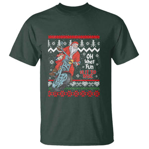 Biker Santa Claus T Shirt Christmas Motorcycle Oh What Fun It Is To Ride Ugly Sweater TS02 Dark Forest Green Print Your Wear