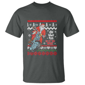 Biker Santa Claus T Shirt Christmas Motorcycle Oh What Fun It Is To Ride Ugly Sweater TS02 Dark Heather Print Your Wear