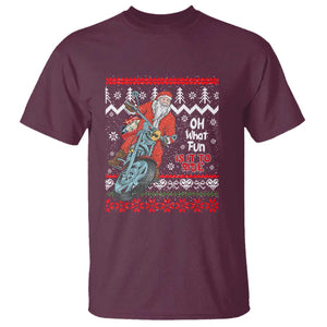 Biker Santa Claus T Shirt Christmas Motorcycle Oh What Fun It Is To Ride Ugly Sweater TS02 Maroon Print Your Wear