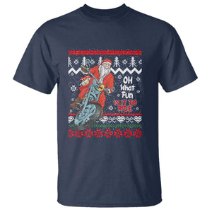 Biker Santa Claus T Shirt Christmas Motorcycle Oh What Fun It Is To Ride Ugly Sweater TS02 Navy Print Your Wear