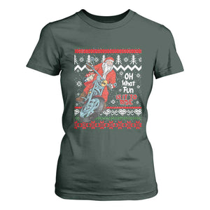 Biker Santa Claus T Shirt For Women Christmas Motorcycle Oh What Fun It Is To Ride Ugly Sweater TS02 Dark Forest Green Print Your Wear