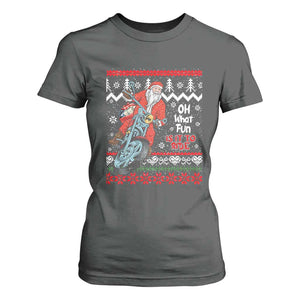 Biker Santa Claus T Shirt For Women Christmas Motorcycle Oh What Fun It Is To Ride Ugly Sweater TS02 Dark Heather Print Your Wear