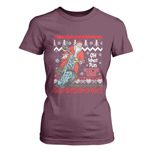 Biker Santa Claus T Shirt For Women Christmas Motorcycle Oh What Fun It Is To Ride Ugly Sweater TS02 Maroon Print Your Wear