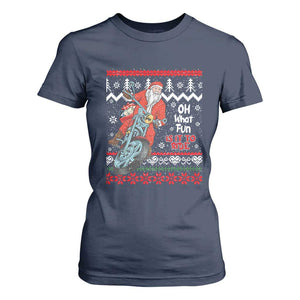 Biker Santa Claus T Shirt For Women Christmas Motorcycle Oh What Fun It Is To Ride Ugly Sweater TS02 Navy Print Your Wear