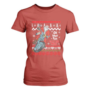 Biker Santa Claus T Shirt For Women Christmas Motorcycle Oh What Fun It Is To Ride Ugly Sweater TS02 Red Print Your Wear