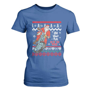 Biker Santa Claus T Shirt For Women Christmas Motorcycle Oh What Fun It Is To Ride Ugly Sweater TS02 Royal Blue Print Your Wear