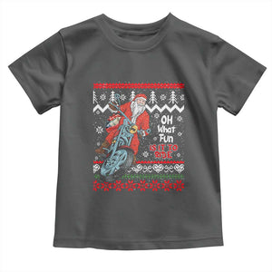 Biker Santa Claus Toddler T Shirt Christmas Motorcycle Oh What Fun It Is To Ride Ugly Sweater TS02 Dark Heather Print Your Wear