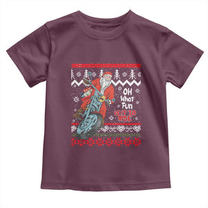 Biker Santa Claus Toddler T Shirt Christmas Motorcycle Oh What Fun It Is To Ride Ugly Sweater TS02 Maroon Print Your Wear