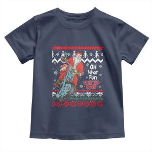 Biker Santa Claus Toddler T Shirt Christmas Motorcycle Oh What Fun It Is To Ride Ugly Sweater TS02 Navy Print Your Wear