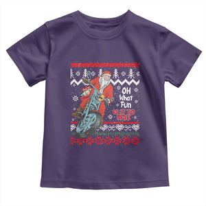 Biker Santa Claus Toddler T Shirt Christmas Motorcycle Oh What Fun It Is To Ride Ugly Sweater TS02 Purple Print Your Wear