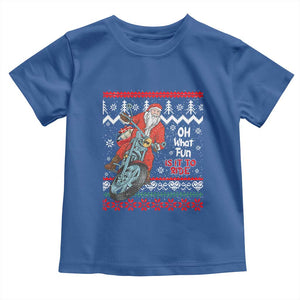 Biker Santa Claus Toddler T Shirt Christmas Motorcycle Oh What Fun It Is To Ride Ugly Sweater TS02 Royal Blue Print Your Wear