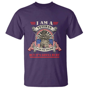 Funny Veteran T Shirt I Can Fix Stupid But It's Gonna Hurt TS02 Purple Print Your Wear