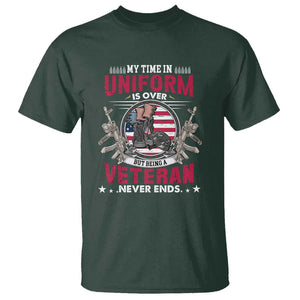 Proud American Veteran T Shirt My Time In Uniform Is Over But Being A Veteran Never Ends TS02 Dark Forest Green Print Your Wear