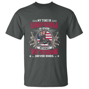 Proud American Veteran T Shirt My Time In Uniform Is Over But Being A Veteran Never Ends TS02 Dark Heather Print Your Wear