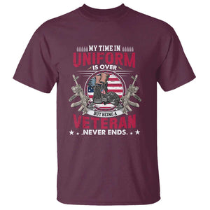 Proud American Veteran T Shirt My Time In Uniform Is Over But Being A Veteran Never Ends TS02 Maroon Print Your Wear