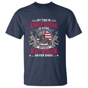 Proud American Veteran T Shirt My Time In Uniform Is Over But Being A Veteran Never Ends TS02 Navy Print Your Wear