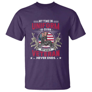 Proud American Veteran T Shirt My Time In Uniform Is Over But Being A Veteran Never Ends TS02 Purple Print Your Wear