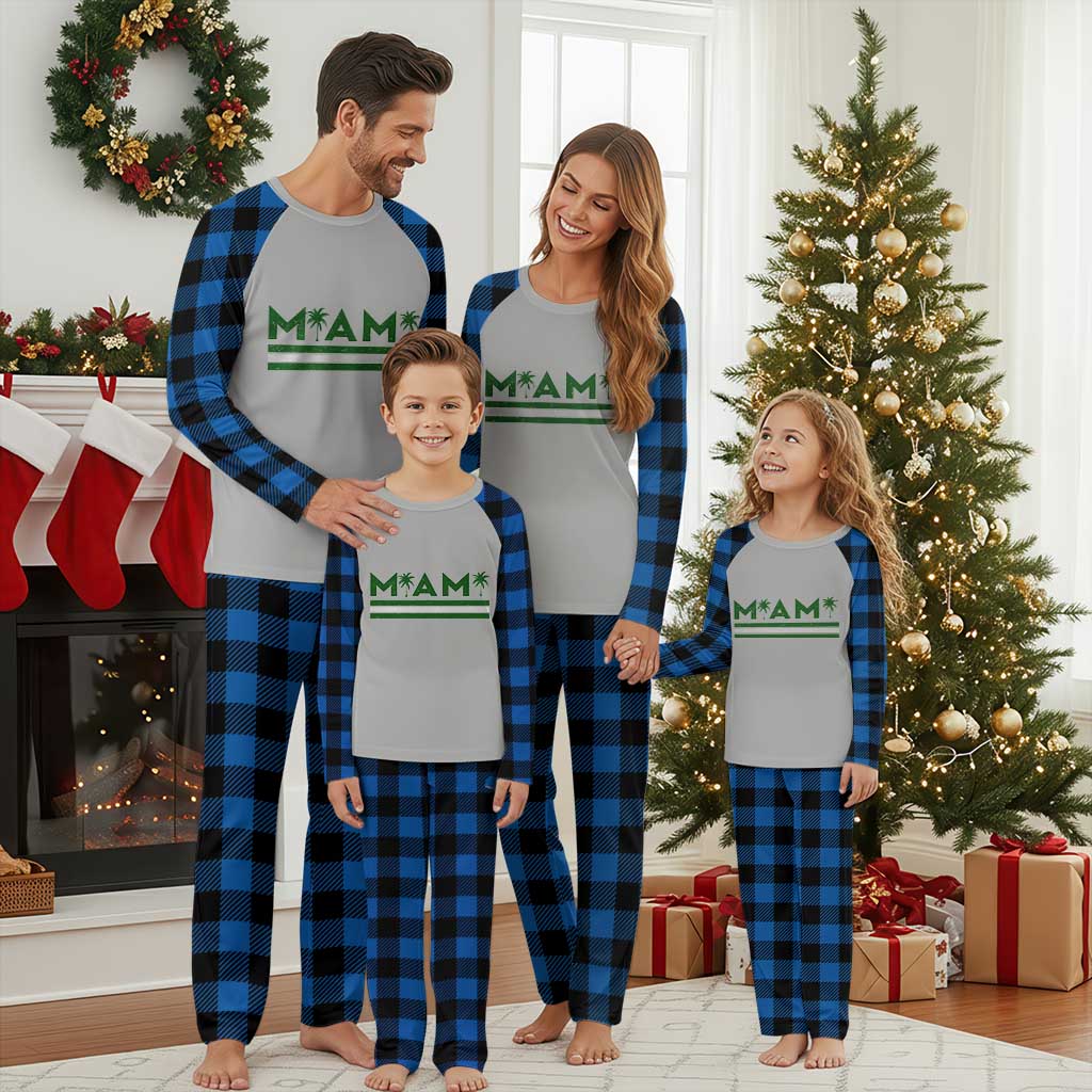 Retro Miami Palm Tree Plaid Pajama Set Vintage South Florida Pride Distressed Orange and Green TS02 Blue Plaid Print Your Wear