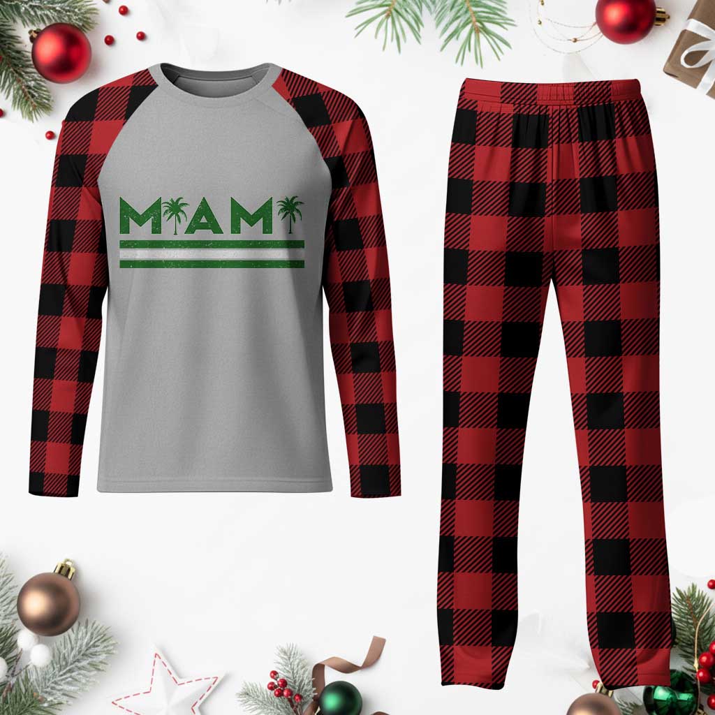 Retro Miami Palm Tree Plaid Pajama Set Vintage South Florida Pride Distressed Orange and Green TS02 Buffalo Plaid Print Your Wear